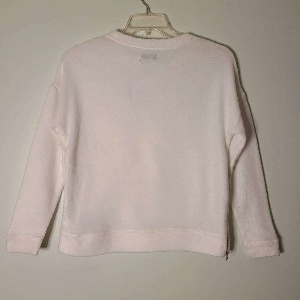 BDG Urban Outfitters White Crew Neck Pullover Sweater Size XS Side Zipper Fleece - Picture 2 of 10